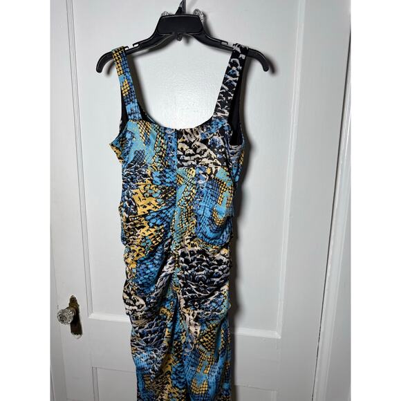 VTG Signature by Sangria Y2K Ruched Snake Satin Teal Blue Sleeveless Dress 10 - Picture 9 of 9